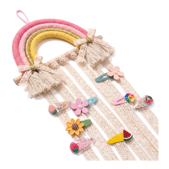 Hair Bow Holder  Handmade Bohemian Rainbow Hanger for Girls Clips & Hairpins