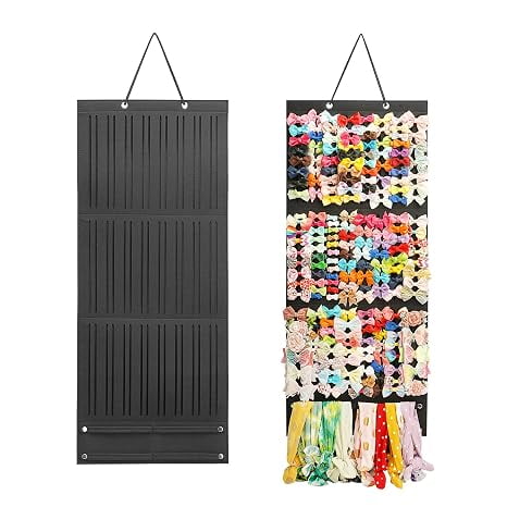Hair Bow Organizer for Girls, Hair Clips Holder Wall Hanging, Large Felt Bow Storage Display for Girls Hair Bows & Claw Clips, Ribbons, Headbands – Nursery Room Decor (Black)