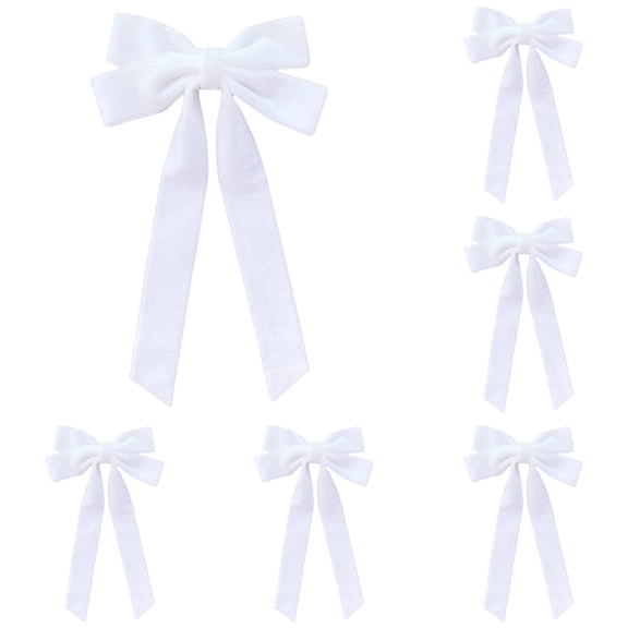 Hair Bow Soft Velvet Bow Christmas Tree Ornament Vintage Ribbon for Garland Wreath Rustic Crafts Gift Indoor Outdoor Xmas Decorations Hanging Wrapping Wreaths Home Decor Wedding Girls , White*5PCS