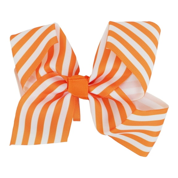 Hair Bow with Striped Grosgrain Ribbon, 6 inch Hairbow (Orange)