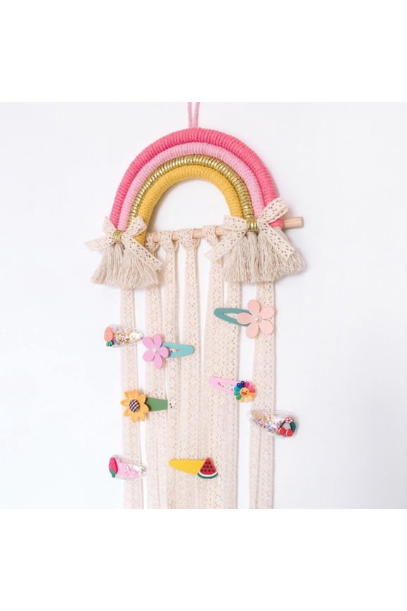 Hair Bows Holder Handmade Bohemian Girls Clips Organizer Hairpins Rainbow Hanger for Storage or Decoration