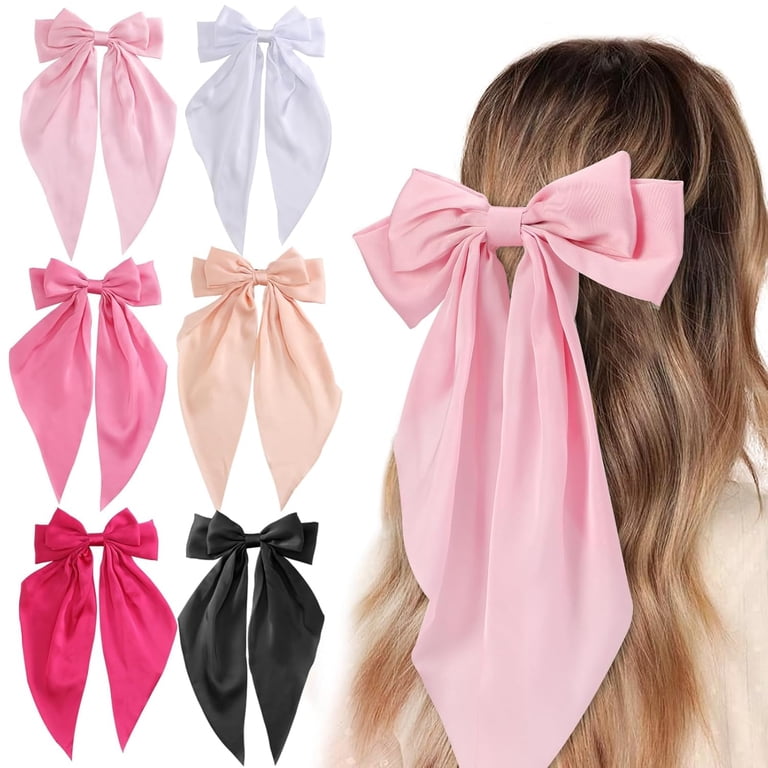 Hair Bows for Women, 6 PCS Silky Satin Hair Clips, Large Bow  display picture 2