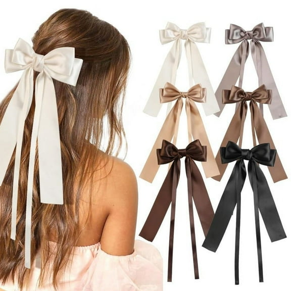Hair Bows for Women Hair Ribbon Bow Ponytail Holder Hair Clips Silky Satin Hair Bows Slide Metal Clips Hair Bow with Long Tail Hair Bow Barrettes Clips for Girls Birthday Gift Teens