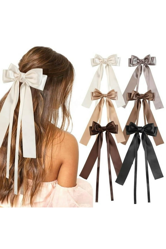 Hair Bows for Women Hair Ribbon Bow Ponytail Holder Hair Clips Silky Satin Hair Bows Slide Metal Clips Hair Bow with Long Tail Hair Bow Barrettes Clips for Girls Birthday Gift Teens