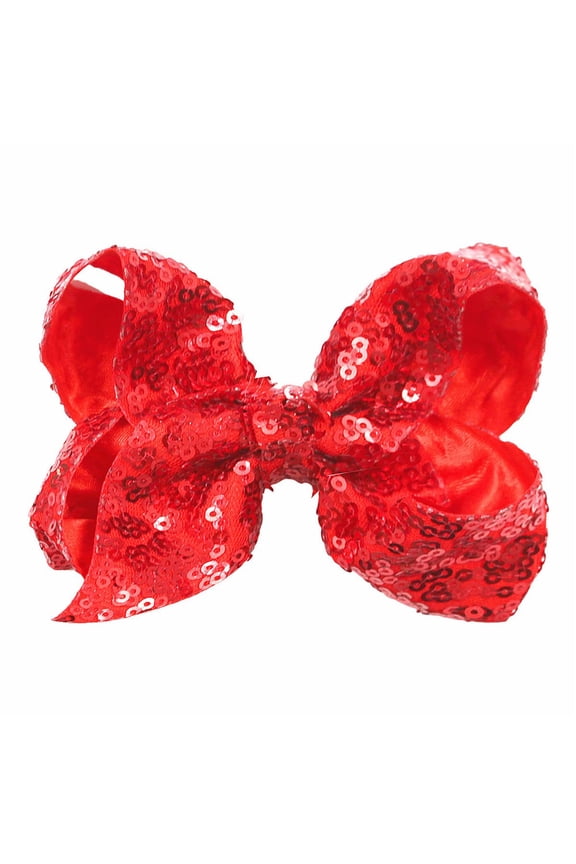 Hair Bows for Girls, 4 Inches Sequins Bows Alligator Hair Clip Hair Barrettes Accessories for Women Teens Girls Kids (Red)