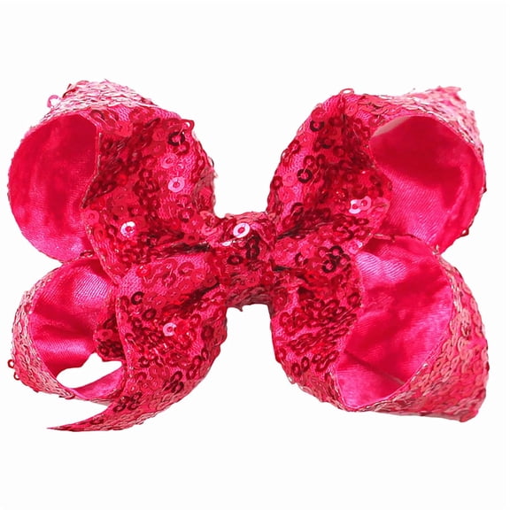 Hair Bows for Girls, 4 Inches Sequins Bows Alligator Hair Clip Hair Barrettes Accessories for Women Teens Girls Kids (Red)
