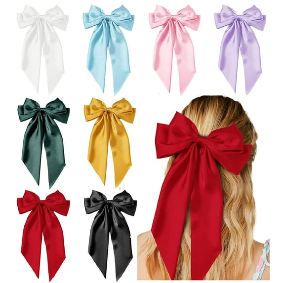 Hair Bows for Women Girls 8 PCS Hair Ribbon Bow Hair Clips with Long Tails Vintage Hair Accessories for Women