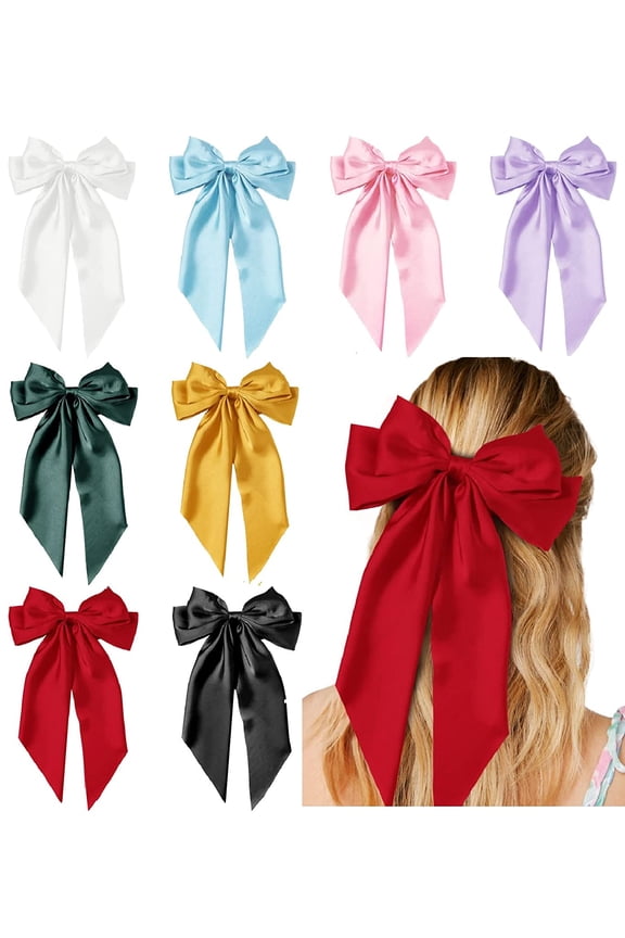 Hair Bows for Women Girls 8 PCS Hair Ribbon Bow Hair Clips with Long Tails Vintage Hair Accessories for Women