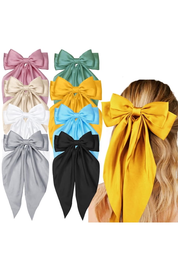 Hair Bows for Women Girls 8 PCS Hair Ribbon Bow Hair Clips with Long Tails Vintage Hair Accessories for Women