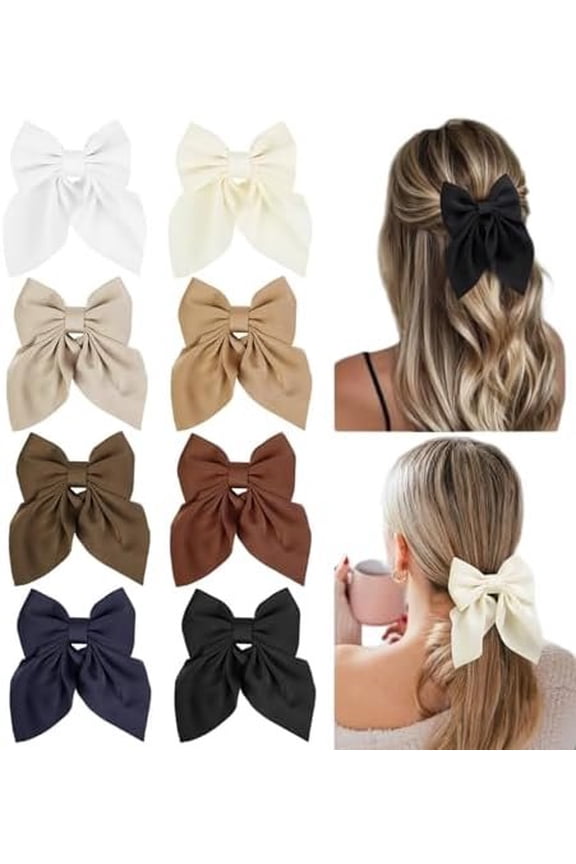 Hair Bows for Women Small Cute Bows Hair Clips for Teens Girls, Silky Satin Ribbons Fall Hair Accessories 8 count