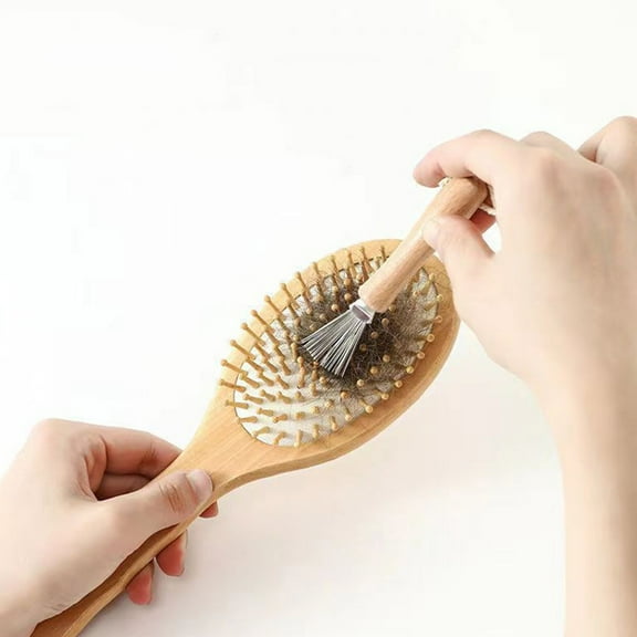 Hair Brush Cleaner, Czzoypi Portable Wooden Handle Cleaning Tool, Stainless Steel ABS Beechwood Comb Hair Remover Easy Rinse Hygienic