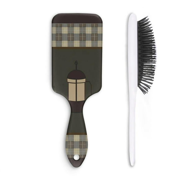 Hair Brush Coffee with Scotch Plaid Cushion Base Hair Brushes Touch Paddle Rectangle Hairbrush