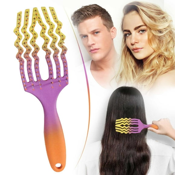 Hair Brush Flexible Detangler Styler Nylon Smoothing Tool For All Hair Types Gentle Styling Rainbow Design