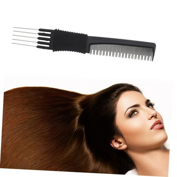 Hair Brush-Hair Pick Double Side Pick Salon Teasing Back Combs with Steel Lift Teasing Combs with Metal Prong Combs for Women, Carbon Fiber Comb Steel Needle Comb Curling Comb Black, Plasticback to