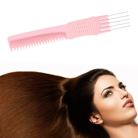 Hair Brush-Hair Pick Double Side Pick Salon Teasing Back Combs with Steel Lift Teasing Combs with Metal Prong Combs for Women, Carbon Fiber Comb Steel Pin Comb Curling Comb Pink, Plasticback to
