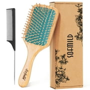 Hair Brush Paddle Natural Wooden Bamboo Brush and Detangle Tail Hair Comb Set for Massage Scalp