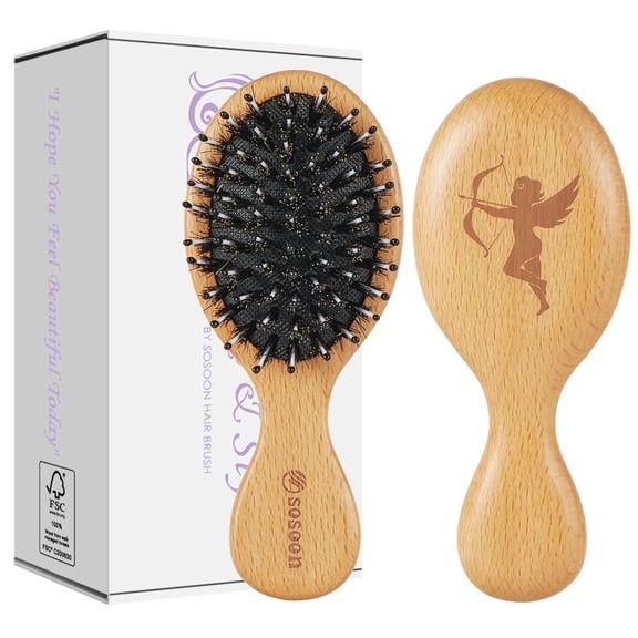 Hair Brush, Pocket Mini Travel Boar Bristle Hairbrush for Thick Thin Curly Straight Long Short Wet Dry Hair for Men Women Kids for Smoothing Detangling Massaging Adding Shine