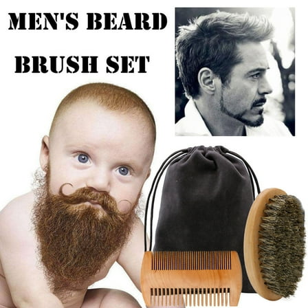 Hair Brush Beard Grooming Set for Men Handle Wood Barber Tools Mustache Comb and Brush Kit for Beard Care