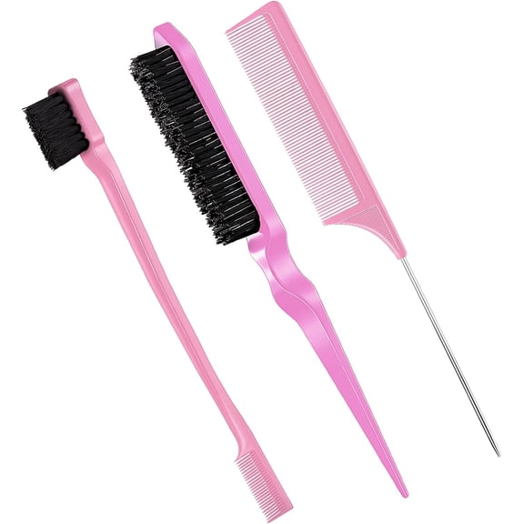 Hair Brush Set for Women Baby Kids' Black Hair, 3 Pcs, Light Pink