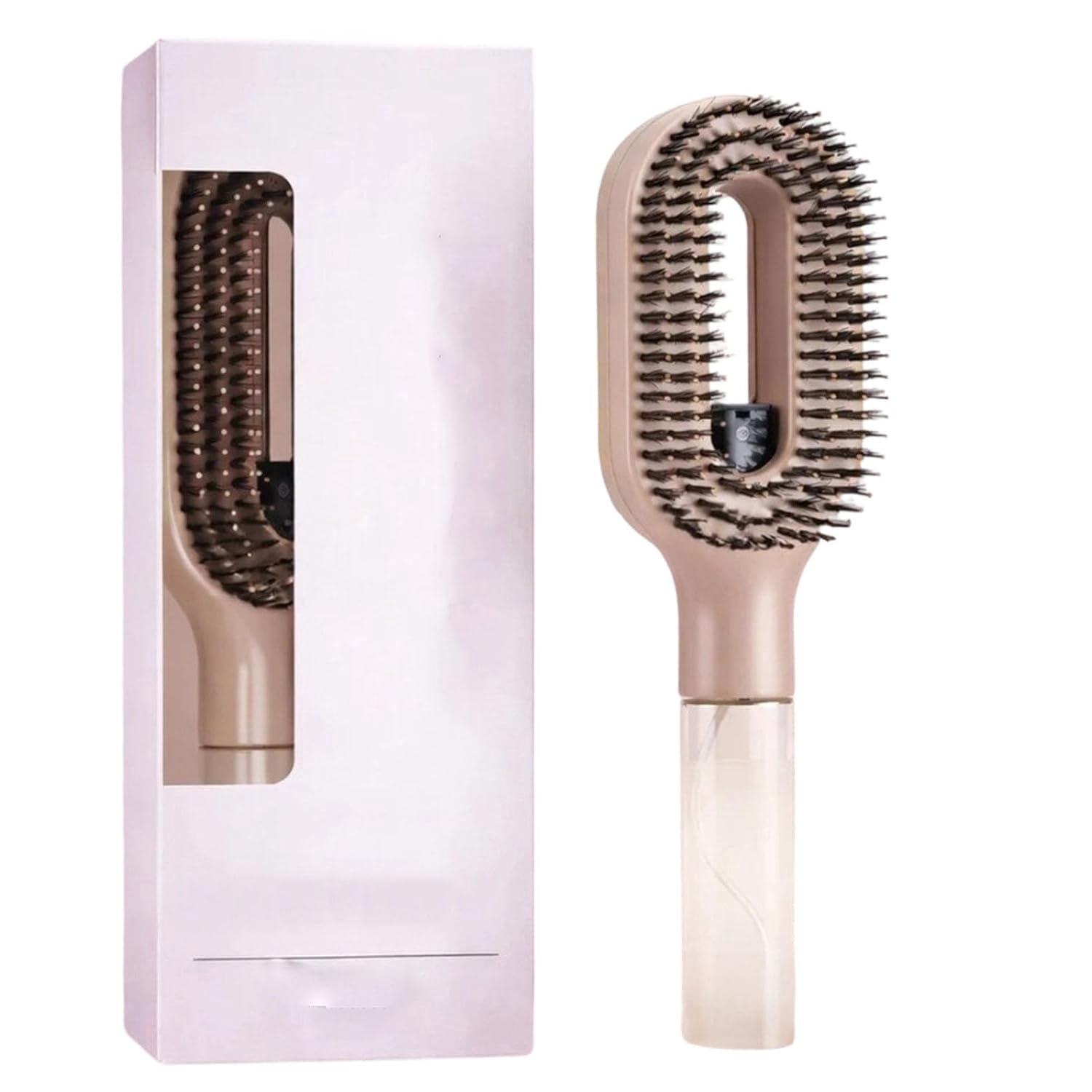 Hair Brush with Water Spray, 2-in-1 Detangling Spray Brush for Wet & Dry Hair, Hydrating Hairbrush Mister, Straight & Curly Hair Styling Comb (Caramel)