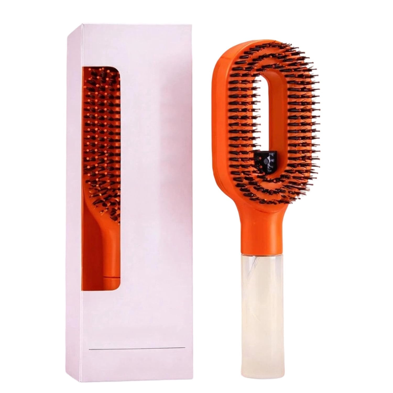 Hair Brush with Water Spray, 2-in-1 Detangling Spray Brush for Wet & Dry Hair, Hydrating Hairbrush Mister, Straight & Curly Hair Styling Comb (Orange)