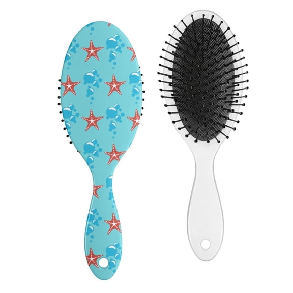 Hair Brush with Tropical Seahorse and Nautical Fish Pattern, Coastal Ocean Creatures Design, Vintage Beach Theme Paddle Brush for Women Girls Boys