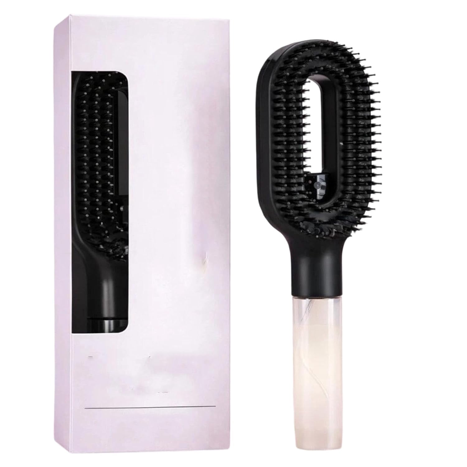 Hair Brush with Water Spray, 2-in-1 Detangling Spray Brush for Wet & Dry Hair, Hydrating Hairbrush Mister, Straight & Curly Hair Styling Comb (Black)