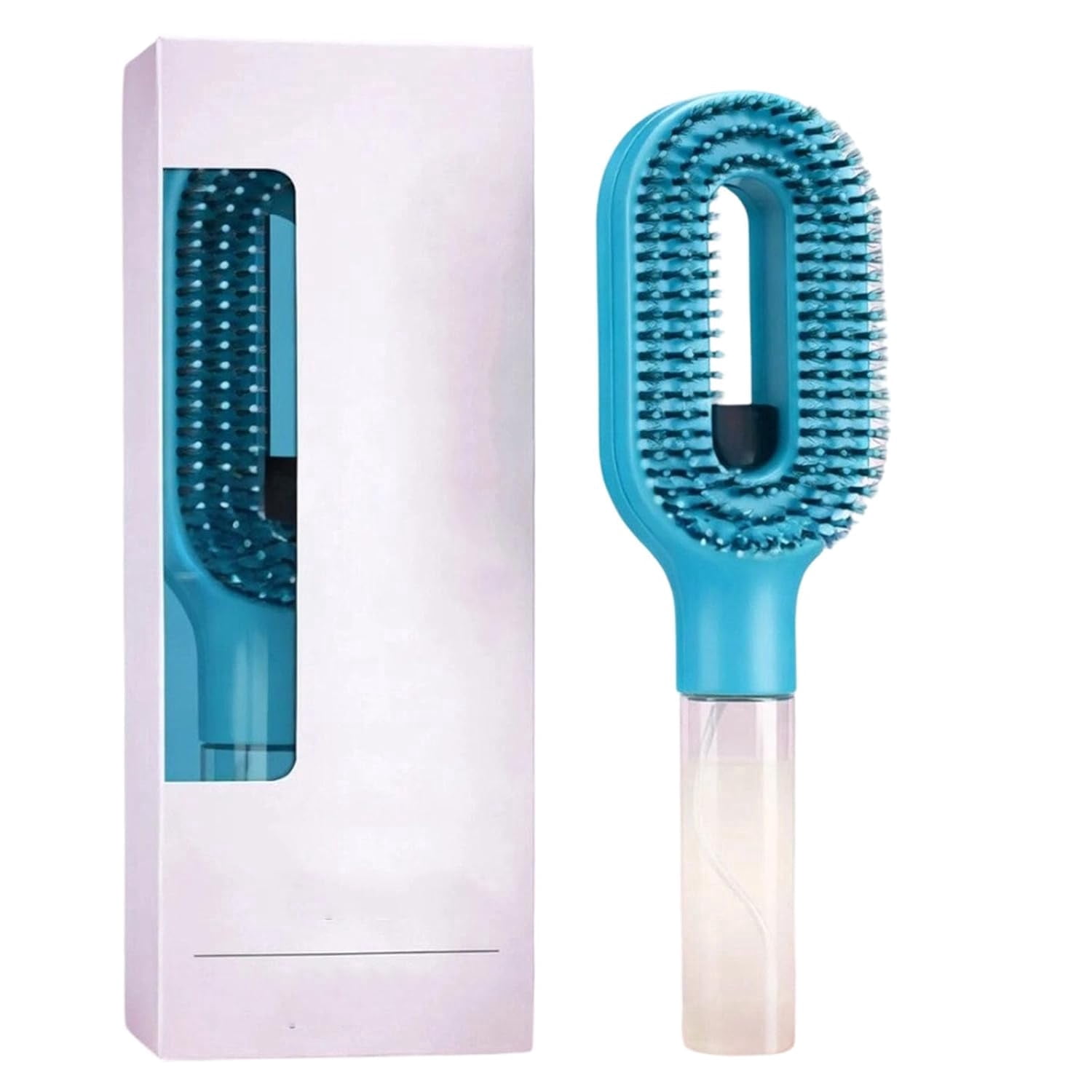 Hair Brush with Water Spray, 2-in-1 Detangling Spray Brush for Wet & Dry Hair, Hydrating Hairbrush Mister, Straight & Curly Hair Styling Comb (Blue)