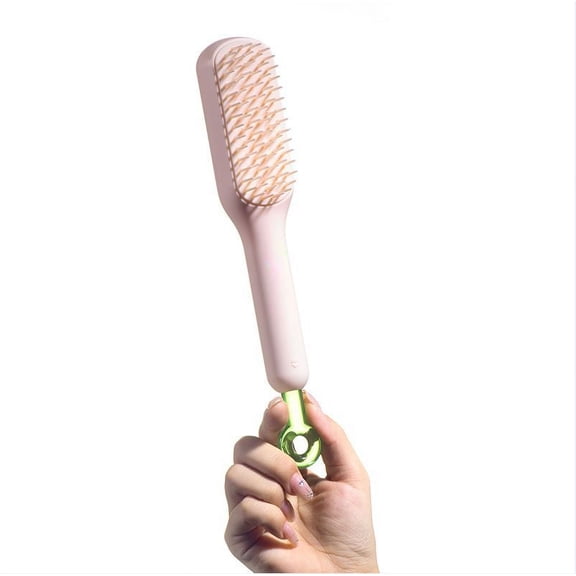 Hair Brushes for Women Self Cleaning Comb with Handle Easy to Clean Hairbrush (Pink)