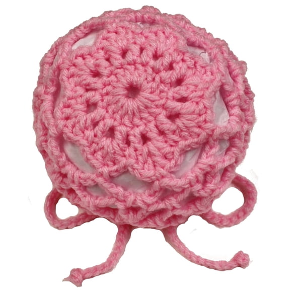 Hair Bun Cover - 70's Vintage Crocheted Flower w/Drawstring - Hot Pink