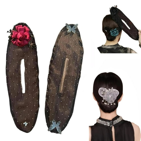 Hair Bun Maker Set 2PCS Ball Clip with Embroidered Flower Roller and Hair Twister for Easy Styling and Updos, Lightweight Reusable Design for Daily Use