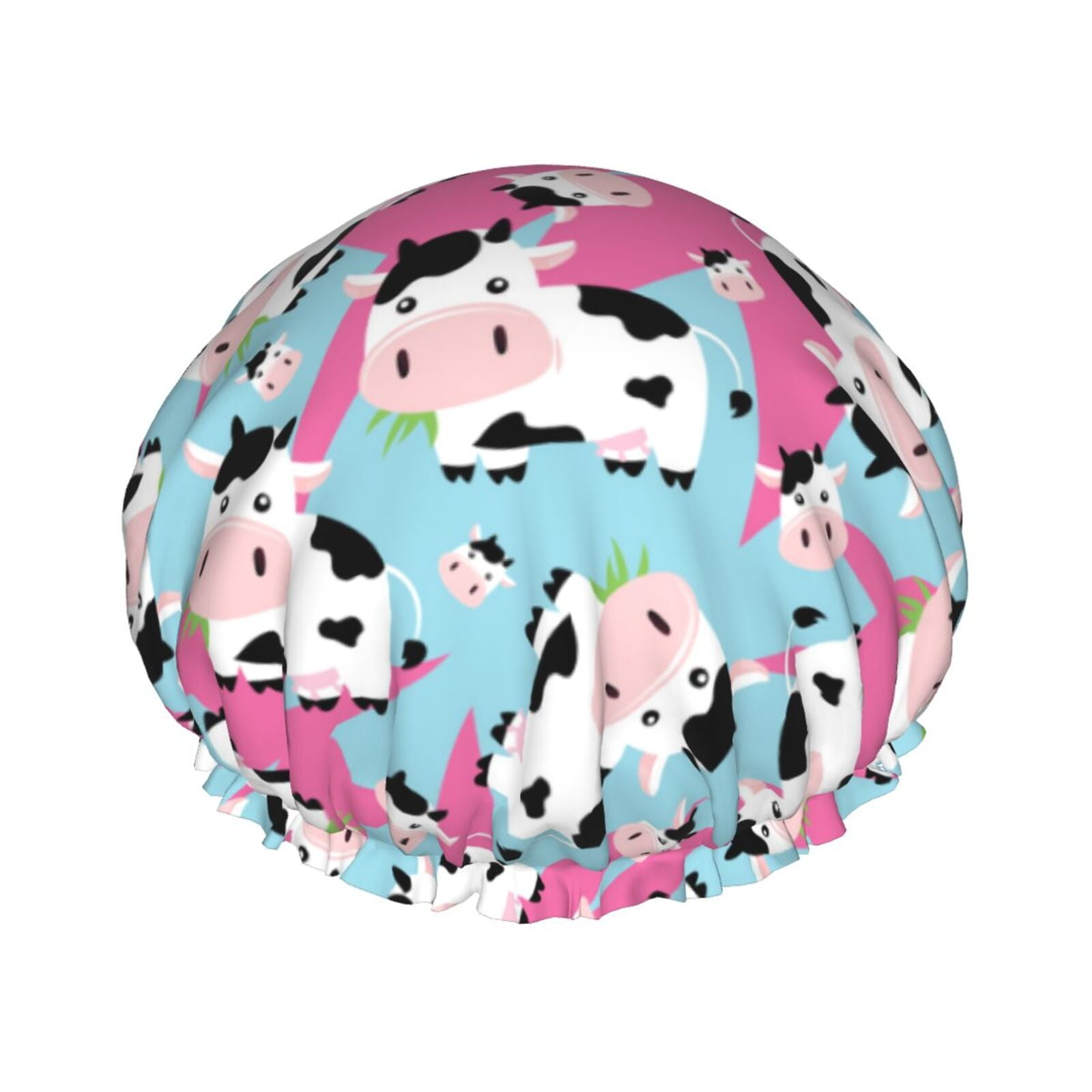 Picture of Hair Cap for Shower - Classic Funny Cute Cow Eating Grass Large Shower ...