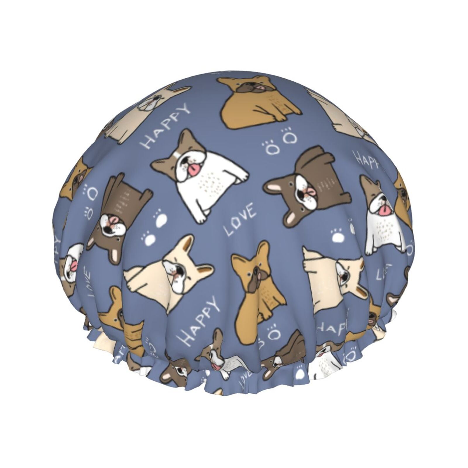 Hair Cap for Shower Cute French Bulldog Funny Happy Large Shower Cap