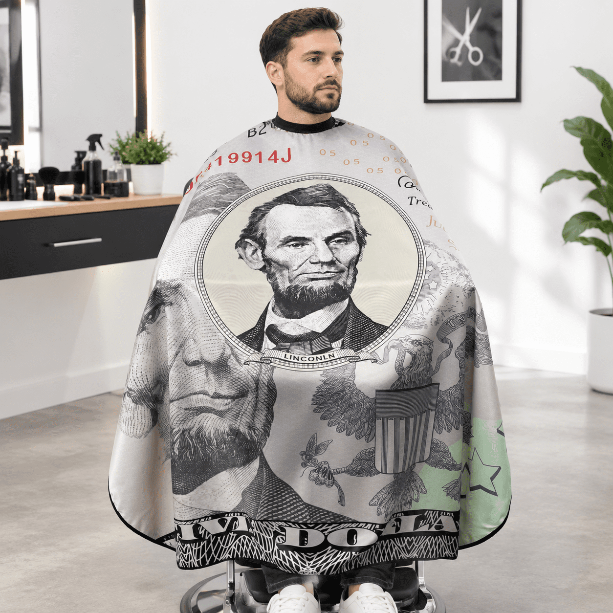 Hair Cape, 5 Dollars Pattern, Waterproof Barber Gown with Copper Snaps ...