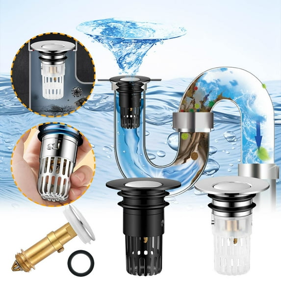 Hair Catcher Bathroom Sink Stopper | Removable Stainless Steel Basket Filter | Brass Core Durable Design | Fits 1.18" Sink Holes | Includes 1 Drain & 1 Spare Ring | Easy Install & Clean | Bounce Type