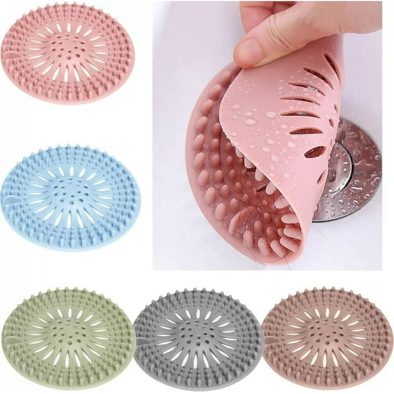 Hair Catcher Durable Silicone Hair Stopper Shower Drain Covers Easy to Install and Clean Suit for Bathroom Bathtub and Kitchen 5 Pack, Blue,green,grey