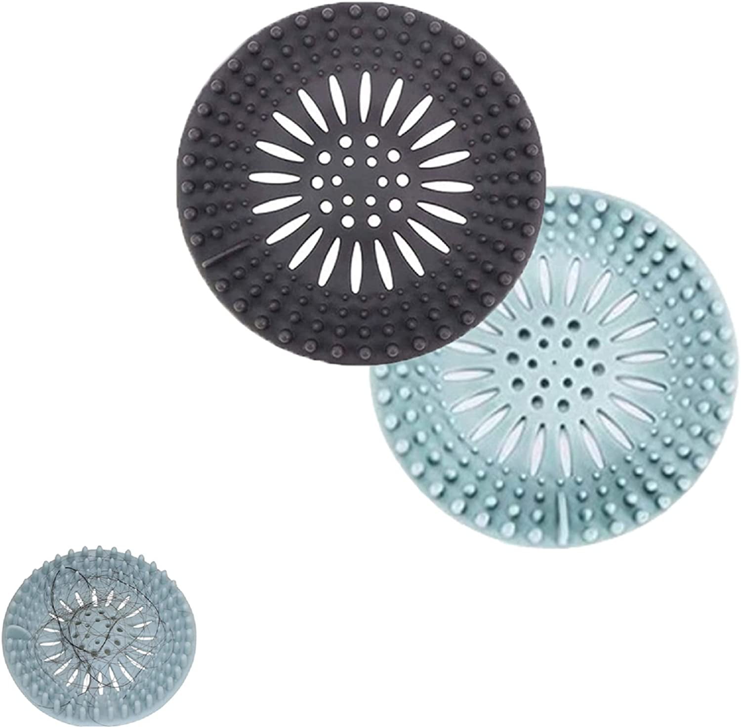 Hair Catcher Shower Drain, 2PC Silicone Shower Accessories, Durable Shower  Drain Covers Suit for Bathroom Bathtub and Kitchen(Gray and Black) 