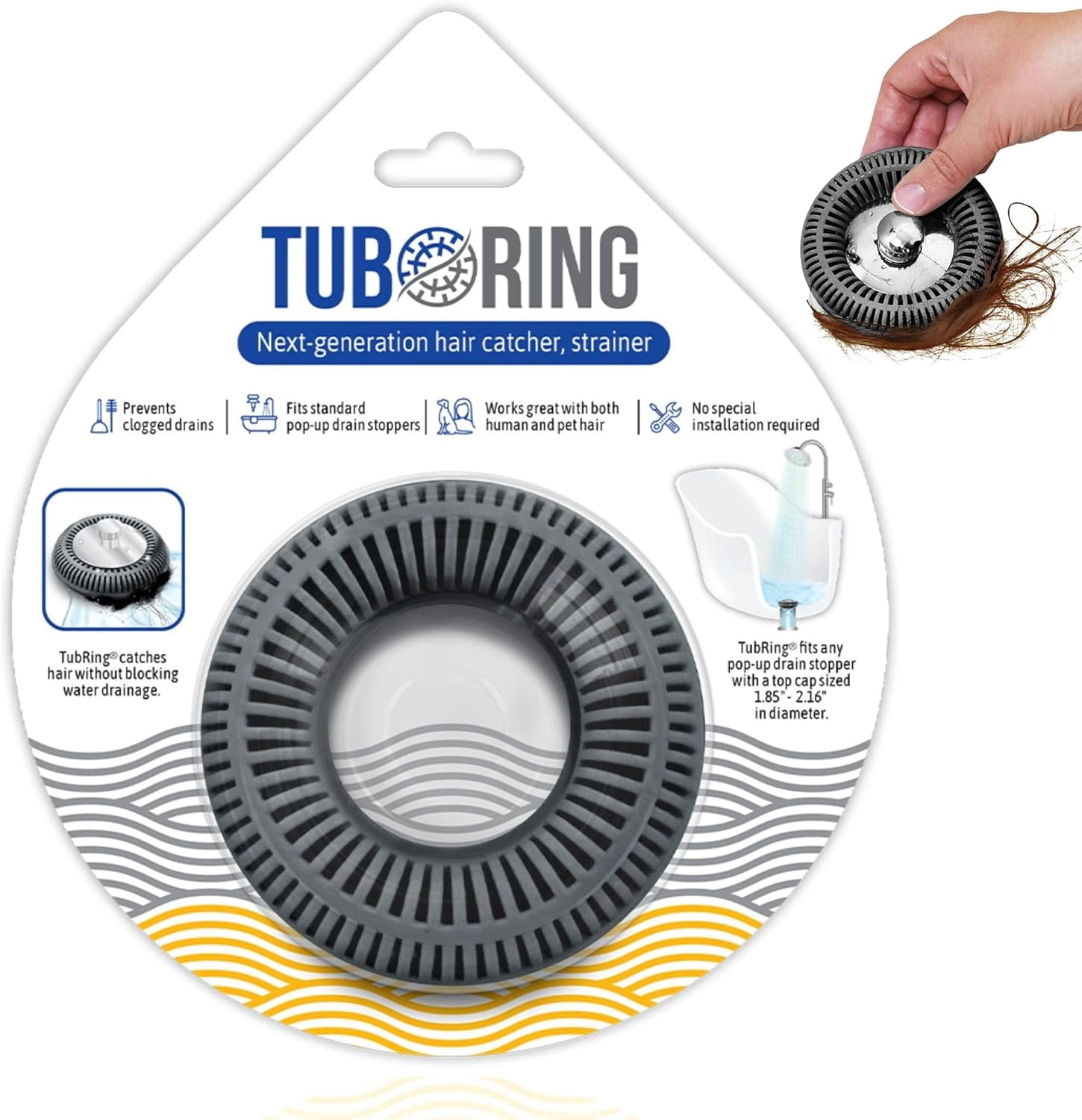 Hair Catcher for Shower Drain & Bathtub – TubRing Pop-Up Drain ...