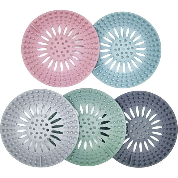 Hair Catcher Silicone Hair Stopper Shower Drain Covers Easy to Install and Suit for Bathroom Bathtub and Kitchen 5 Pack (Grey, Blue, Green, Pink and Brown)