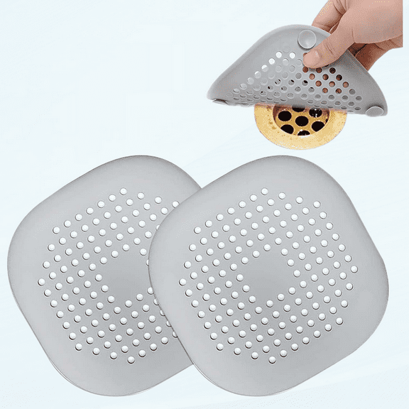 Hair Catcher, Square Drain Cover, 5.7-inch Drain Strainers with Suction Cup for Shower Tub Bathroom, Kitchen Sink, Drains, Bathtubs 2 Pack (Grey-2pcs)
