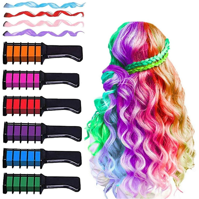 Hair Chalk for Girls-Hair Chalk Comb Temporary Washable Hair Dye for  Kids-Girls Gifts 8-12 Years Old-Stocking Stuffers for Kids-Gifts for 6 7 9  10 Year Old Girls-6 Color&4 Hair Extensions Clip 