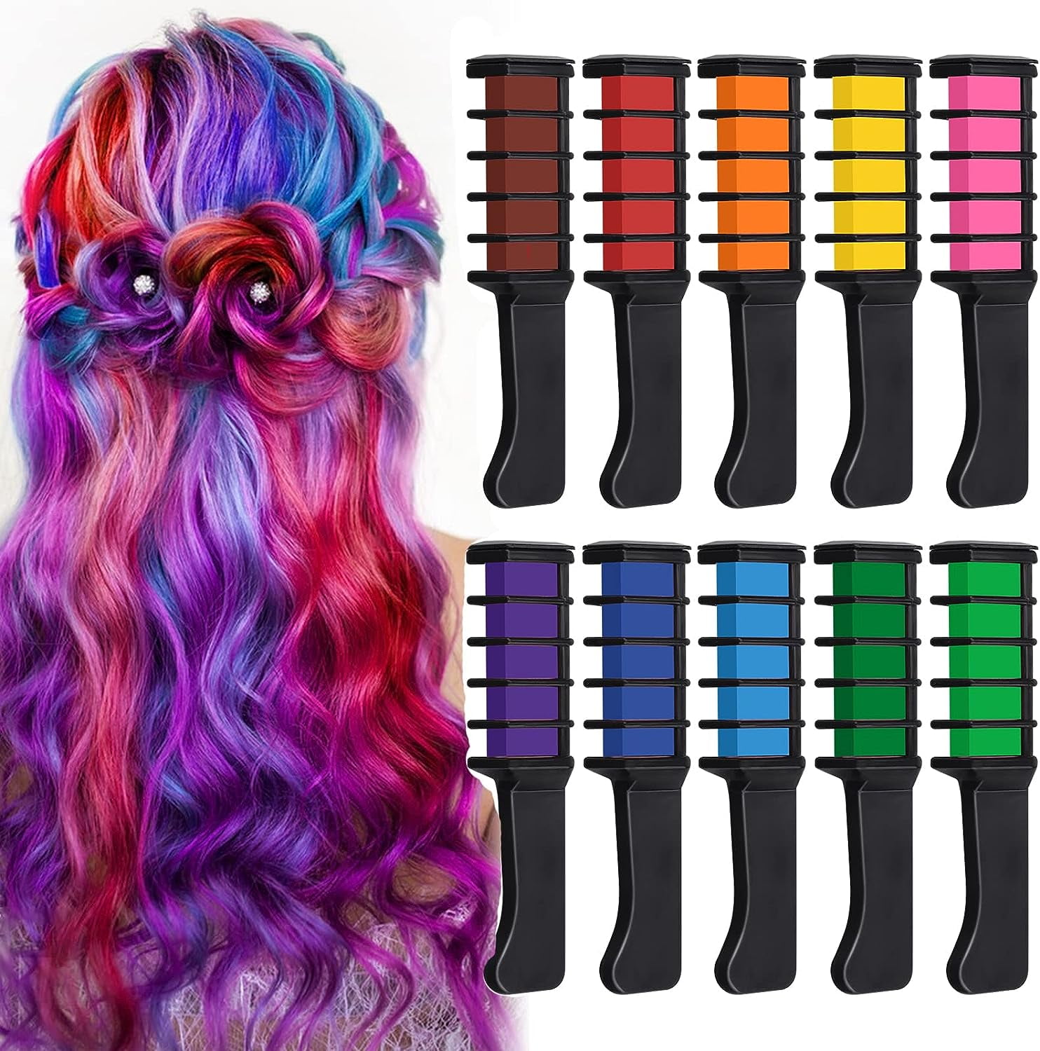 Hair Chalk for Girls Kids, 10 Color Temporary Bright Hair Dye for Kids ...