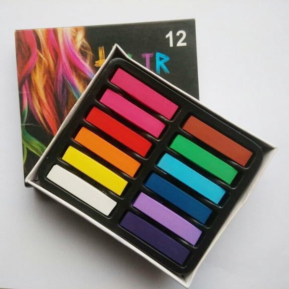 Hair Chalk & Hair Chalk Pens Set, 12 Colors Temporary Washable Hair Chalk for Black Hair with Gradient Effects