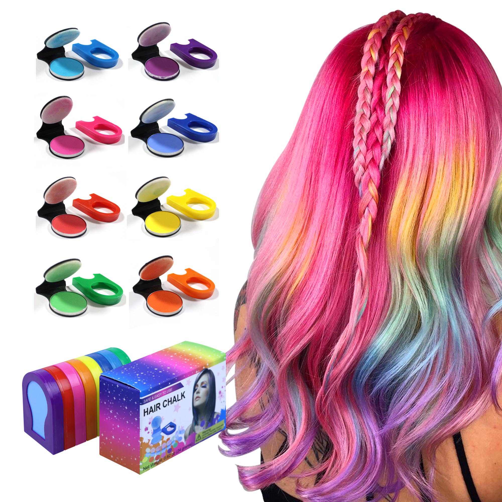 Hair Chalk Pinkiou Temporary Bright Hair Color Dye for Girls Kids, Washable Hair Chalk Set/Kit for Girls New Year Birthday Party Cosplay DIY - 8 Colors - image 1 of 10