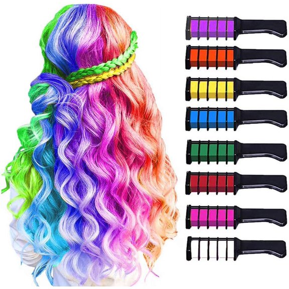 Hair Chalks for Girls, MSDADA Temporary Bright Coloured Hairspray for Kids Gifts for Girls Age 5 6 7 8 9 10 11 12+ Hair Chalk Comb Hair Dye for Kids Birthday Party DIY Cosplay Children's Day-8 Color