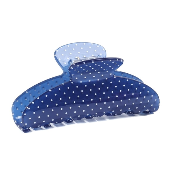 Hair Claw Clip for Women, 3.8-Inch Blue Polka Dot Big Hair Clips Strong Hold No Slip Claw Clips for Thick or Thin Hair, Includes 2 Black Satin Scrunchies
