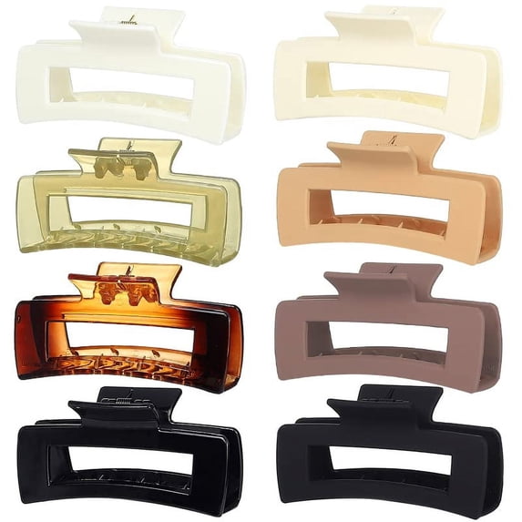Hair Claw Clips 8 Pack Tortoise Barrettes Rectangle Shape Clips 3 Inch Fashion Hair Clips for Women