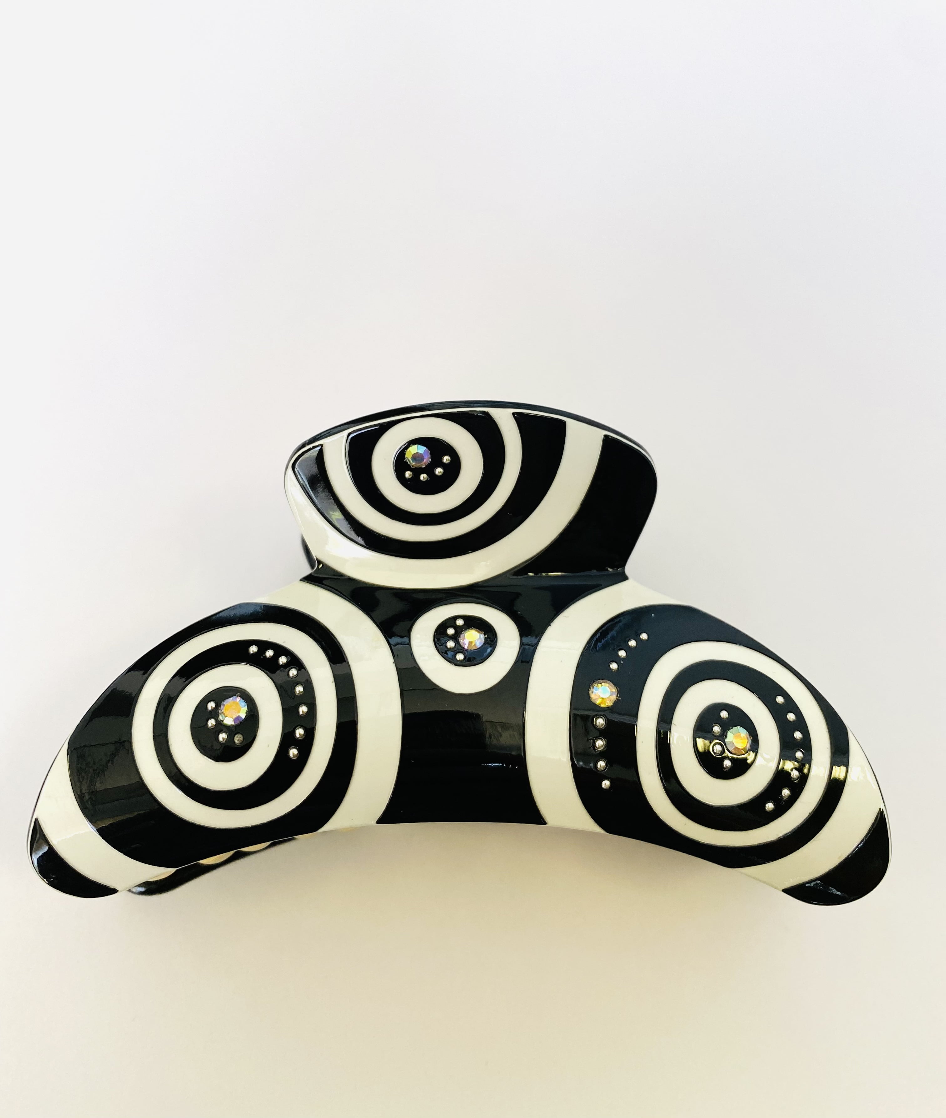 Hair Claw Clips Acrylic Black With White Swirl and Crystals Pack of 12