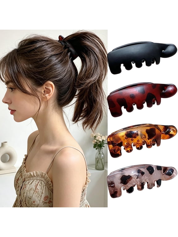 Hair Claw Clips Leopard Print Matte Hair Claw Ponytail Fixing Artifact Acrylic Hair Barrette Strong Hold Non Slip Clip Back of Head Hair Shark Clip for Women Girl Hair Accessories(Black)