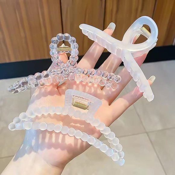 Hair Claw Clips, Nonslip Matte Clear Hair Clips, Large Hair Clips for Thick Hair, Strong Hold Jaw Hair Clamps, Butterfly Hair Clips Hair Claws Hairpins Fashion Hair Accessories for Women (3 Pack)
